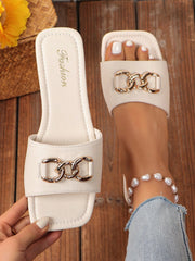Women'S Simple Chain Decoration Flat Sandals, Casual Outdoor Dual Wear Slippers, Summer New Style Slippers