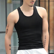 Men Tank Tops Fitness Gym Workout Undershirt O-Neck Sleeveless Solid Color Slim Fit Fitness Undershirt Bodybuilding Running Vest