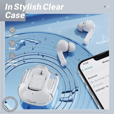 Original T2 Wireless Bluetooth Earphone Transparent HIFI Headphones LED Power Digital Display Stereo Sound Earphones for Xiaomi